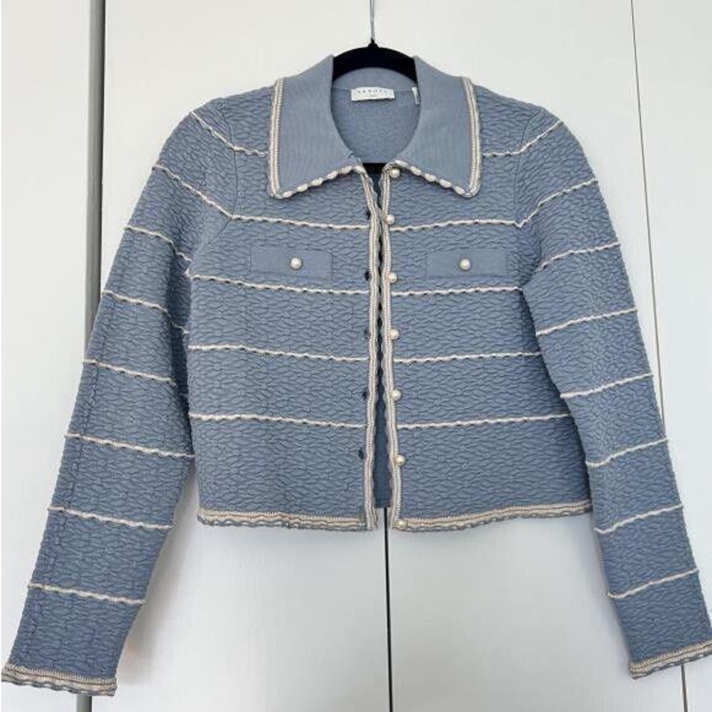 Sandro Blue Pearl Cardigan - Picture 4 of 6
